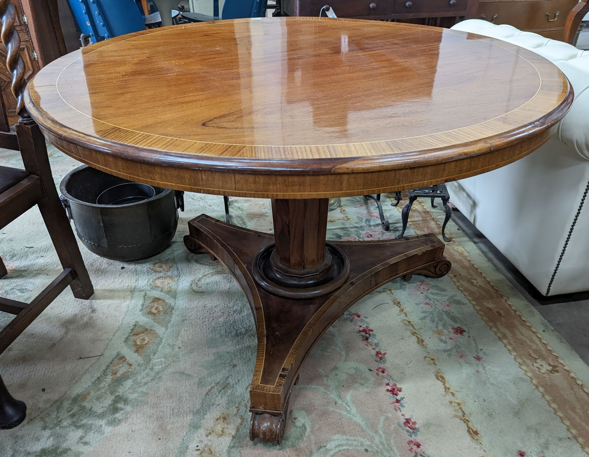 A Victorian and later mahogany tilt top breakfast table, diameter 118cm, height 76cm